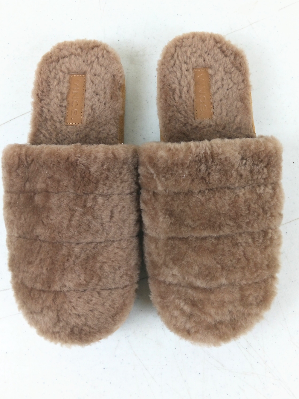 Vince Cozy Faux Fur Slide Slippers Brown Womens Size 7 Slip On House Shoes